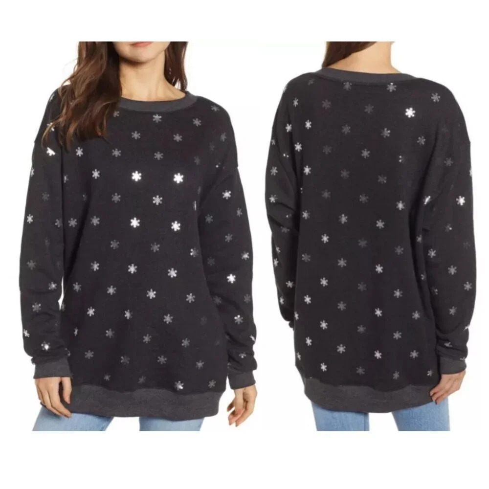 WildFox Metallic Silver Snowflake crewneck sweatshirt 29515